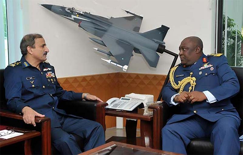 Air Marshal Alex Sabundu Badeh, chief of the air staff of the Nigerian Air Force who is currently visiting Pakistan on the invitation of Chief of the Air Staff Pakistan Air Force (PAF) Air Chief Marshal Tahir Rafique Butt, visited the Air Headquarters along with a delegation here on Monday. (Photo by maverickpakistanis.com)