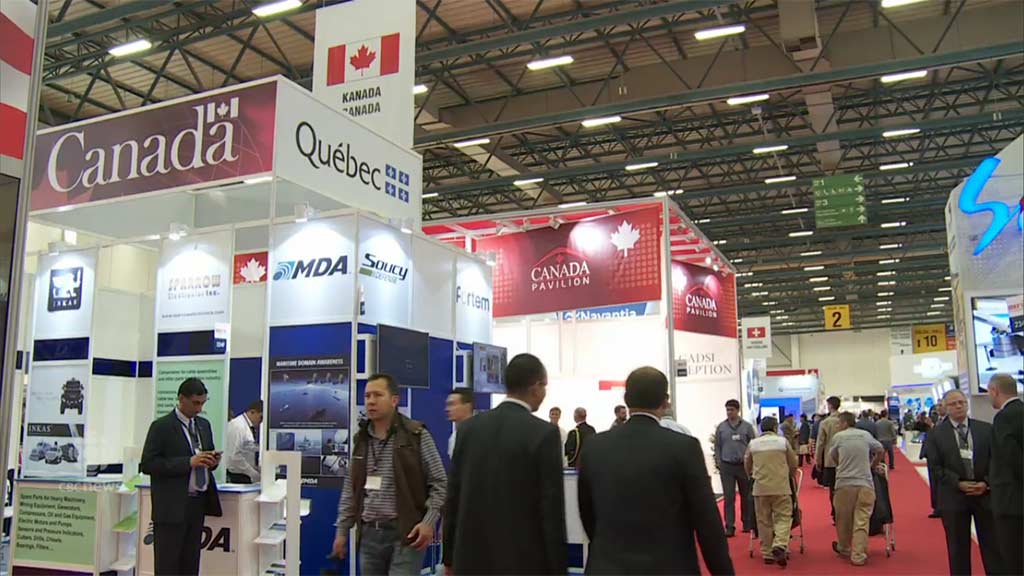 Nearly 30 Canadian companies, the largest group ever here, are part of the Canada pavilion at this year's IDEF (International Defence and Security Industries Fair) in Istanbul, Turkey. (Turgut Yeter/CBC NEWS)
