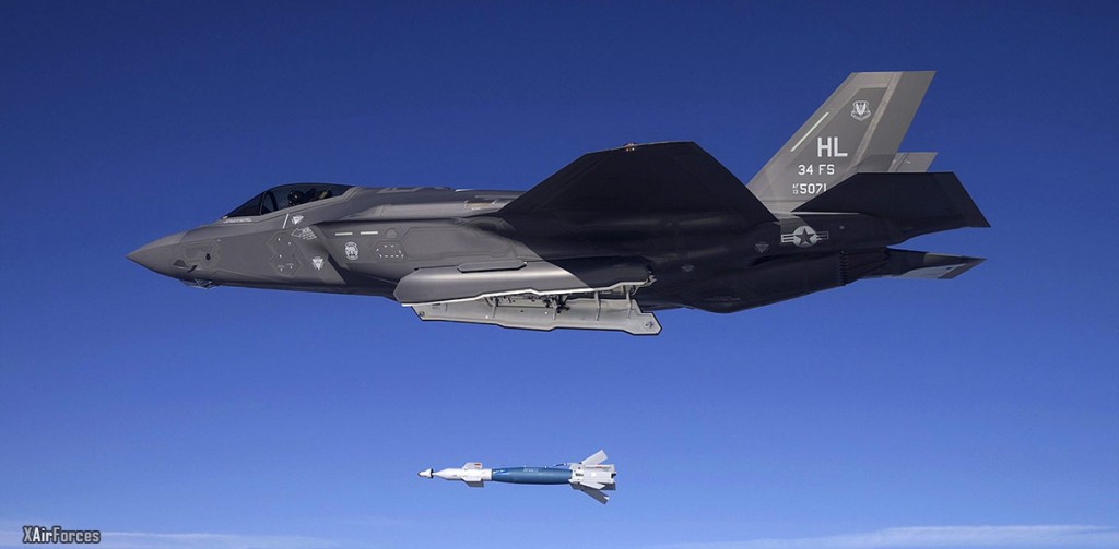 USAF F-35A of the 34th FS at Hill AFB dropped a GBU-12 laser-guided bomb February 2016