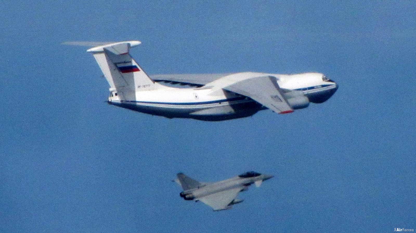 Russian IL76 Candid being intercepted by an RAF Typhoon