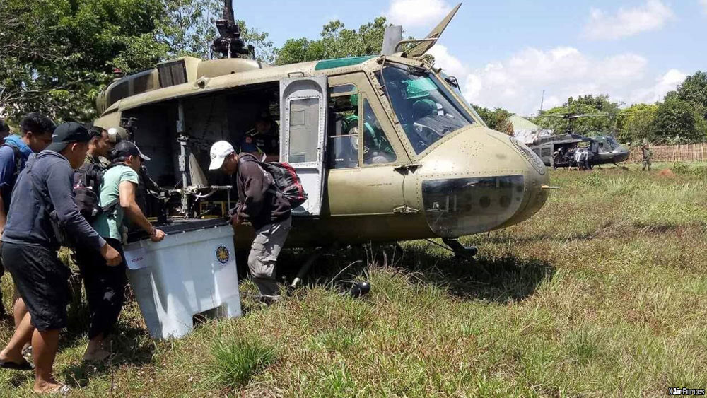 The Philippine Air Force (PAF) Bell UH-1H Huey delivered election paraphernali.